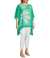 Slim Factor by Investments Plus Size Ikat Flower Placement Print Boat Neck 3/4 Sleeve Lined Tunic