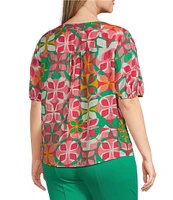 Slim Factor By Investments Plus Size Julia Azalea Fashion Geo Print V-Neck Short Sleeve Top