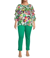 Slim Factor By Investments Plus Size Kara Exploded Jacobean Printed Boat Neck 3/4 Tiered Sleeve Top