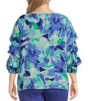 Slim Factor By Investments Plus Size Kara Painted Garden Boat Neck 3/4 Tiered Sleeve Top