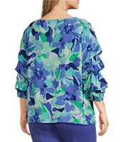 Slim Factor By Investments Plus Size Kara Painted Garden Boat Neck 3/4 Tiered Sleeve Top