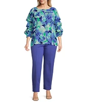 Slim Factor By Investments Plus Size Kara Painted Garden Boat Neck 3/4 Tiered Sleeve Top