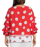 Slim Factor By Investments Plus Size Kara Scribble Dots Boat Neck 3/4 Tiered Sleeve Top