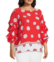 Slim Factor By Investments Plus Size Kara Scribble Dots Boat Neck 3/4 Tiered Sleeve Top