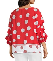 Slim Factor By Investments Plus Size Kara Scribble Dots Boat Neck 3/4 Tiered Sleeve Top