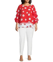 Slim Factor By Investments Plus Size Kara Scribble Dots Boat Neck 3/4 Tiered Sleeve Top