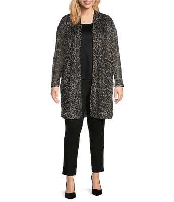 Slim Factor by Investments Plus Size Open Front Long Sleeve Mesh Cardigan