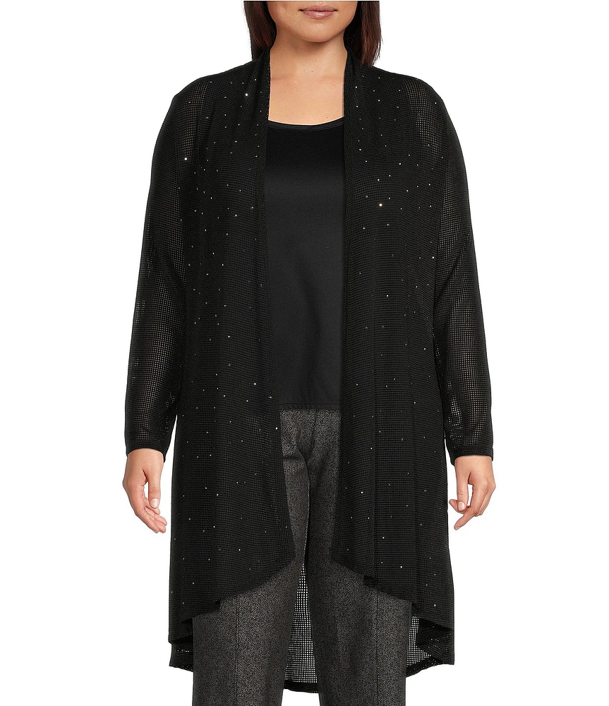 Slim Factor by Investments Plus Size Open-Front Long Sleeve Mesh Cardigan