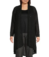 Slim Factor by Investments Plus Size Open-Front Long Sleeve Mesh Cardigan