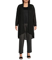 Slim Factor by Investments Plus Size Open-Front Long Sleeve Mesh Cardigan