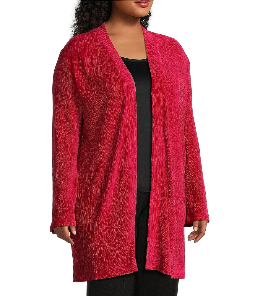 Slim Factor by Investments Plus Size Open-Front Long Sleeve Velvet Cardigan