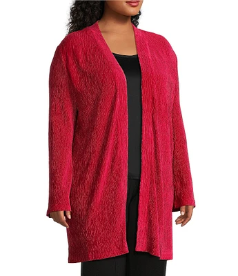 Slim Factor by Investments Plus Size Open-Front Long Sleeve Velvet Cardigan