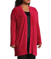 Slim Factor by Investments Plus Size Open-Front Long Sleeve Velvet Cardigan