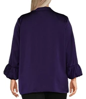 Slim Factor by Investments Plus Size Point Collar Y-Neck 3/4 Sleeve Bubble Cuff Button Down Top