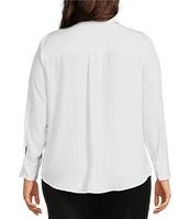 Slim Factor by Investments Plus Size Point Collar Y-Neck Bracelet Sleeve Button Front Embellished Top