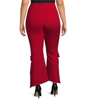 Slim Factor by Investments Plus Size Ponte Knit Hi-Low Kick Flare Self Flower Pants