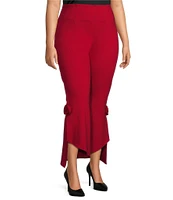 Slim Factor by Investments Plus Size Ponte Knit Hi-Low Kick Flare Self Flower Pants