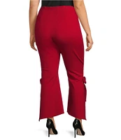 Slim Factor by Investments Plus Size Ponte Knit Hi-Low Kick Flare Self Flower Pants