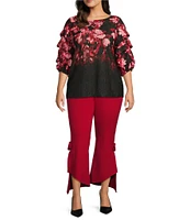 Slim Factor by Investments Plus Size Ponte Knit Hi-Low Kick Flare Self Flower Pants