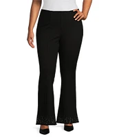 Slim Factor by Investments Plus Size Ponte Knit No Waist Flare Leg Front Slit Heatset Pants