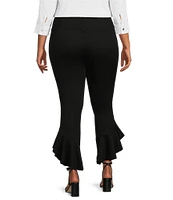 Slim Factor by Investments Plus Size Ponte Knit Wide Waistband Flared Ruffle Pants