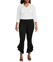 Slim Factor by Investments Plus Size Ponte Knit Wide Waistband Flared Ruffle Pants