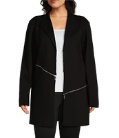 Slim Factor by Investments Plus Size Ponte Long Sleeve Asymmetrical Zipper Jacket