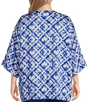 Slim Factor by Investments Plus Size Royal Tie Dye 3/4 Sleeve Kimono