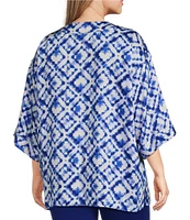 Slim Factor by Investments Plus Size Royal Tie Dye 3/4 Sleeve Kimono