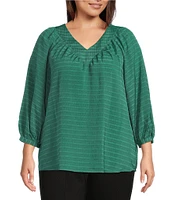 Slim Factor By Investments Plus Size Sloane Gauze V-Neck 3/4 Sleeve Top