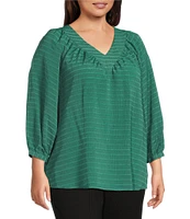 Slim Factor By Investments Plus Size Sloane Gauze V-Neck 3/4 Sleeve Top