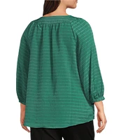 Slim Factor By Investments Plus Size Sloane Gauze V-Neck 3/4 Sleeve Top