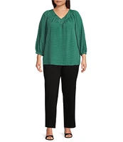 Slim Factor By Investments Plus Size Sloane Gauze V-Neck 3/4 Sleeve Top