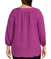 Slim Factor By Investments Plus Size Sloane Gauze V-Neck 3/4 Sleeve Top