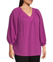 Slim Factor By Investments Plus Size Sloane Gauze V-Neck 3/4 Sleeve Top