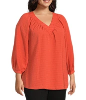 Slim Factor By Investments Plus Size Sloane Gauze V-Neck 3/4 Sleeve Top