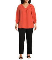 Slim Factor By Investments Plus Size Sloane Gauze V-Neck 3/4 Sleeve Top