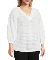 Slim Factor By Investments Plus Size Sloane Gauze V-Neck 3/4 Sleeve Top