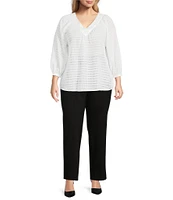 Slim Factor By Investments Plus Size Sloane Gauze V-Neck 3/4 Sleeve Top