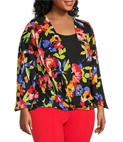 Slim Factor by Investments Plus Size Spring Bloom Print 3/4 Flare Sleeve Scoop Neck Crossover Top