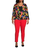 Slim Factor by Investments Plus Size Spring Bloom Print 3/4 Flare Sleeve Scoop Neck Crossover Top