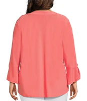 Slim Factor by Investments Plus Size V-Neckline 3/4 Slit Sleeve Grommet Top