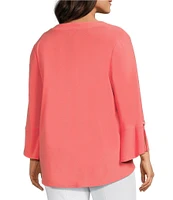 Slim Factor by Investments Plus Size V-Neckline 3/4 Slit Sleeve Grommet Top
