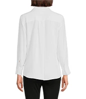 Slim Factor by Investments Point Collar Y-Neck Bracelet Sleeve Button Front Embellished Top