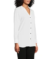 Slim Factor by Investments Point Collar Y-Neck Long Sleeve Button Front Top