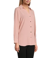 Slim Factor by Investments Point Collar Y-Neck Long Sleeve Button Front Top