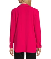 Slim Factor by Investments Point Collar Y-Neck Long Sleeve Button Front Top