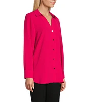 Slim Factor by Investments Point Collar Y-Neck Long Sleeve Button Front Top