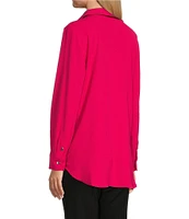 Slim Factor by Investments Point Collar Y-Neck Long Sleeve Button Front Top