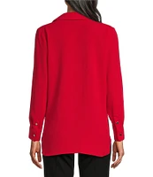 Slim Factor by Investments Point Collar Y-Neck Long Sleeve Button Front Top